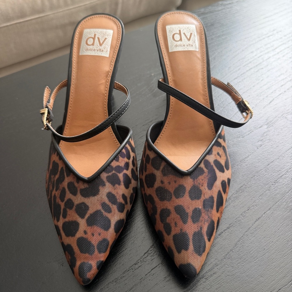 Dolce Vita Black and Brown Leopard Heels